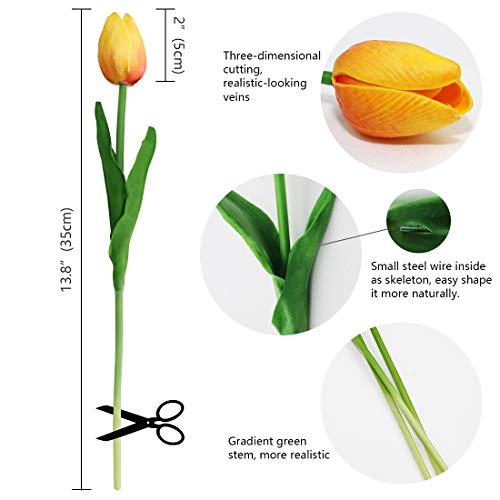 Olrla 30 Piezas de Flores Artificiales Tulipanes Tacto Verdadero, Falso Realista Orange Tulip, del Partido del jardín de la decoración Floral (Naranja)