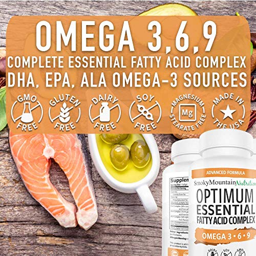 Omega 3 6 9 Triple Fish Oil 927mg Complex (120 Capsules) Fish Oil (EPA & DHA), Safflower Oil, Borage Oil, Flaxseed Oil- Burpless, Non-GMO, Soy-free