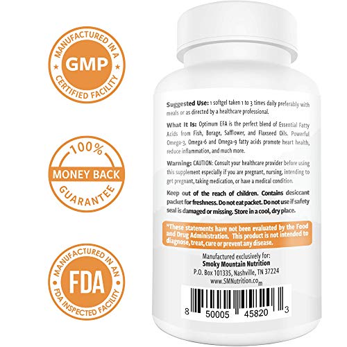 Omega 3 6 9 Triple Fish Oil 927mg Complex (120 Capsules) Fish Oil (EPA & DHA), Safflower Oil, Borage Oil, Flaxseed Oil- Burpless, Non-GMO, Soy-free