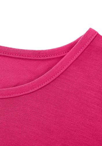 OMZIN Mujeres del Verano Tallas Grandes Vestidos de Verano Casual Algodón de Manga Corta, Manga Corta, Cuello en V y Camiseta Larga,Rosa Roja,M