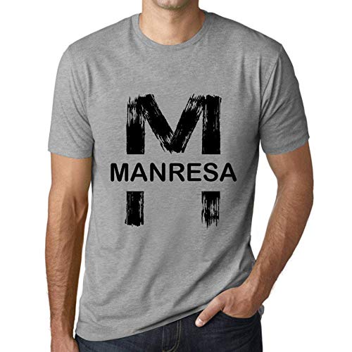 One in the City Hombre Camiseta Vintage T-Shirt Gráfico Letter M Countries and Cities MANRESA Gris Moteado