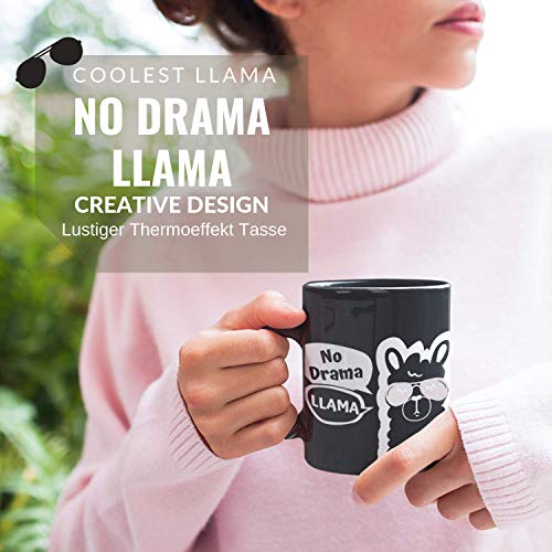 Onebttl Taza para Café Divertida ‘No Drama Llama’ Taza para Café Sensible al Calor para Usted y Sus Seres Queridos. Taza Mágica con Cambio de Color 11 oz/ 300ml, ¡Bono de Rastreador Llama de Hábitos!