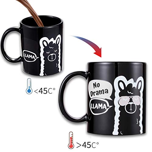 Onebttl Taza para Café Divertida ‘No Drama Llama’ Taza para Café Sensible al Calor para Usted y Sus Seres Queridos. Taza Mágica con Cambio de Color 11 oz/ 300ml, ¡Bono de Rastreador Llama de Hábitos!