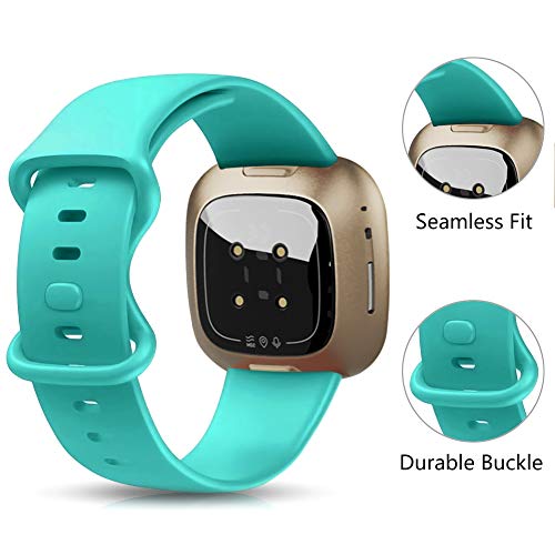 Onedream Correa Compatible para Fitbit Versa 3/ Sense Pulsera para Mujer Hombre, Silicona Reemplazo Deportivo Accesorios Banda Correas Compatible para Fitbit Sense/Versa 3 Verde Azulado S