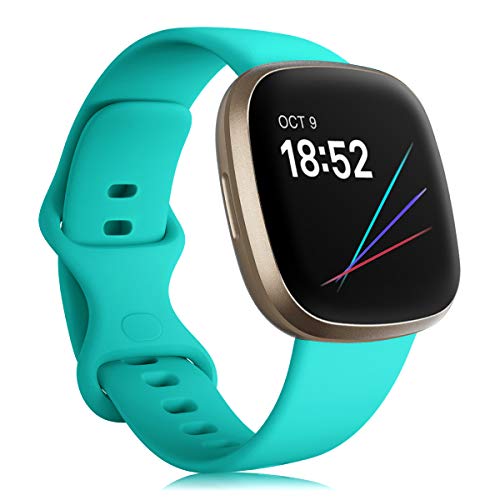 Onedream Correa Compatible para Fitbit Versa 3/ Sense Pulsera para Mujer Hombre, Silicona Reemplazo Deportivo Accesorios Banda Correas Compatible para Fitbit Sense/Versa 3 Verde Azulado S