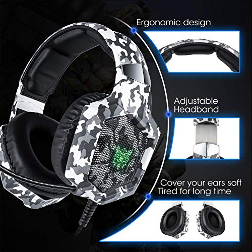 ONIKUMA Auriculares Gaming, Cascos Gaming, Auriculares de Juego con Micrófono y RGB LED Compatible con PS4,Nuevo Xbox One, Nintendo Switch, Movil, PC Ordenador, Enchufe de 3.5 mm - Camuflaje