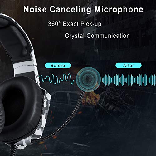 ONIKUMA Auriculares Gaming, Cascos Gaming, Auriculares de Juego con Micrófono y RGB LED Compatible con PS4,Nuevo Xbox One, Nintendo Switch, Movil, PC Ordenador, Enchufe de 3.5 mm - Camuflaje