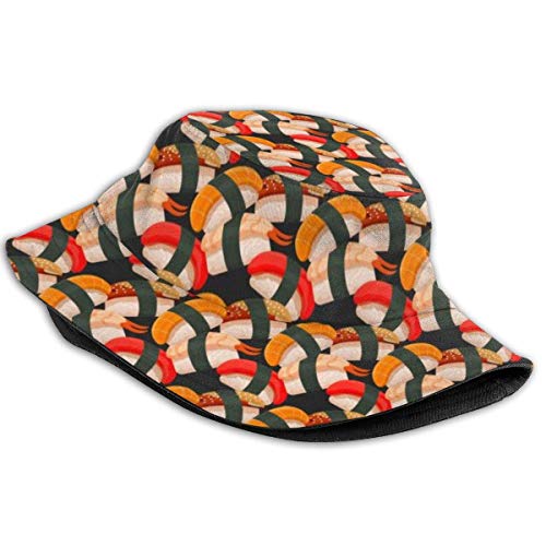 ONLED Sombrero de cubo plegable reversible de sushi, estampado oscuro, sombrero de pescador, gorra de pescador, camping, pesca, safari para hombres y mujeres, color negro