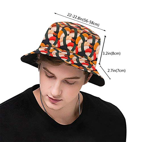 ONLED Sombrero de cubo plegable reversible de sushi, estampado oscuro, sombrero de pescador, gorra de pescador, camping, pesca, safari para hombres y mujeres, color negro