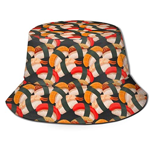 ONLED Sombrero de cubo plegable reversible de sushi, estampado oscuro, sombrero de pescador, gorra de pescador, camping, pesca, safari para hombres y mujeres, color negro