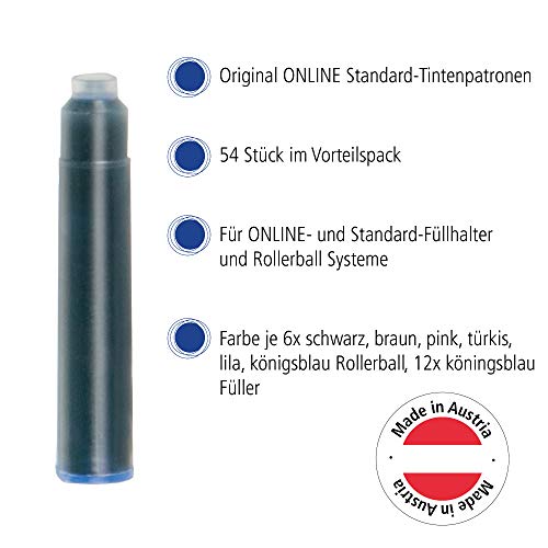 Online 17034 - Paquete de recambios de tinta para pluma (9 cajas x 6 unidades), varios colores