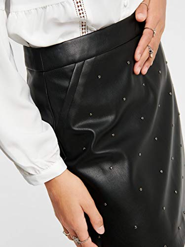 Only Onlannelly-Joleen Stud PU Mini Skirt Pnt Falda, Negro, 44 para Mujer