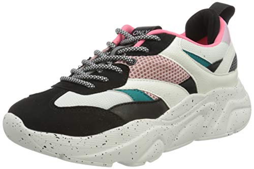 ONLY ONLSANNA-3 PU Chunky Sneaker, Zapatillas para Mujer, Detail:w. Neon Orange White, 37 EU