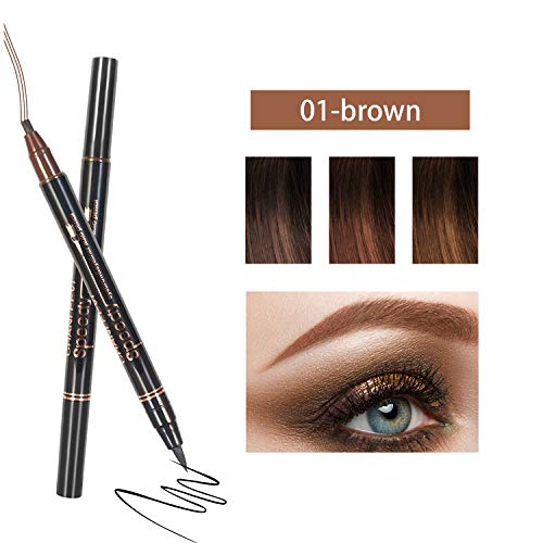 ONLYOILY Bolígrafo profesional para ojos y cejas impermeable todo el día (01 marrón claro + negro)