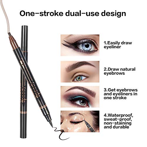 ONLYOILY Bolígrafo profesional para ojos y cejas impermeable todo el día (01 marrón claro + negro)