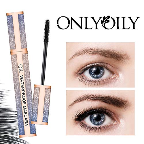 Onlyoily Fibra de la pestaña,pestañas máscara,Pestañas de fibra impermeables Máscara de pestañas, Rímel negro engrosado y alargado (02)