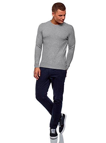 oodji Ultra Hombre Jersey Básico con Cuello Redondo, Gris, ES 46-48 / S