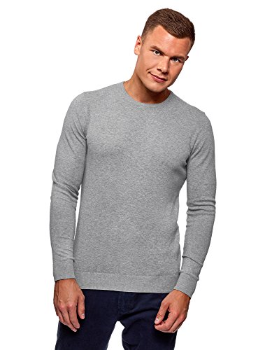 oodji Ultra Hombre Jersey Básico con Cuello Redondo, Gris, ES 46-48 / S