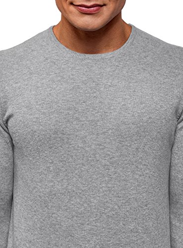 oodji Ultra Hombre Jersey Básico con Cuello Redondo, Gris, ES 46-48 / S