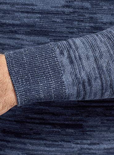 oodji Ultra Hombre Jersey Melange con Cuello Redondo, Azul, ES 56 / XL