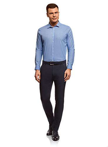 oodji Ultra Hombre Pantalones Ligeros Slim, Azul, 48