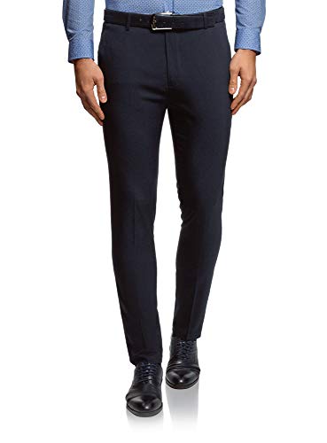 oodji Ultra Hombre Pantalones Ligeros Slim, Azul, 48