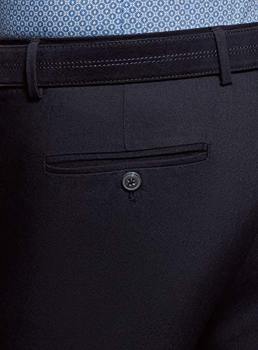 oodji Ultra Hombre Pantalones Ligeros Slim, Azul, 48