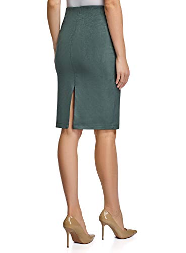 oodji Ultra Mujer Falda-Lápiz de Ante Sintético, Verde, ES 36 / XS