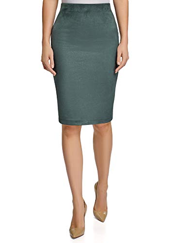oodji Ultra Mujer Falda-Lápiz de Ante Sintético, Verde, ES 36 / XS