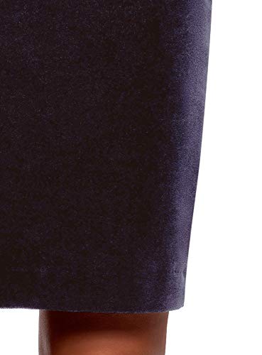 oodji Ultra Mujer Falda Recta de Terciopelo, Azul, ES 34 / XXS