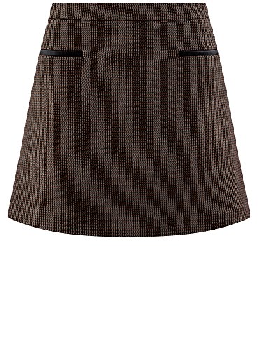 oodji Ultra Mujer Falda-Trapecio con Acabado de Piel Sintética, Marrón, ES 34 / XXS