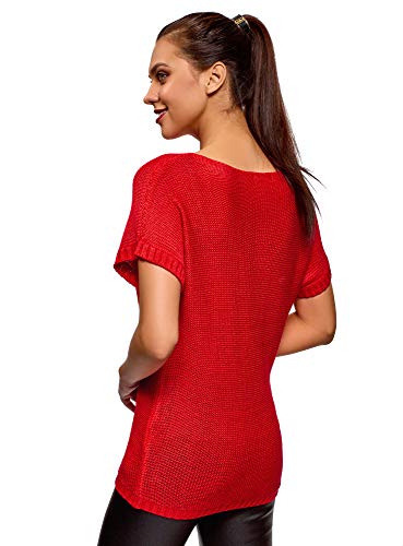 oodji Ultra Mujer Jersey Básico de Manga Corta, Rojo, ES 44 / XL