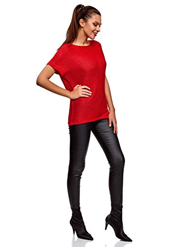 oodji Ultra Mujer Jersey Básico de Manga Corta, Rojo, ES 44 / XL