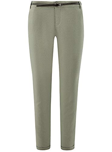 oodji Ultra Mujer Pantalones Ajustados con Cinturón, Verde, ES 34 / XXS