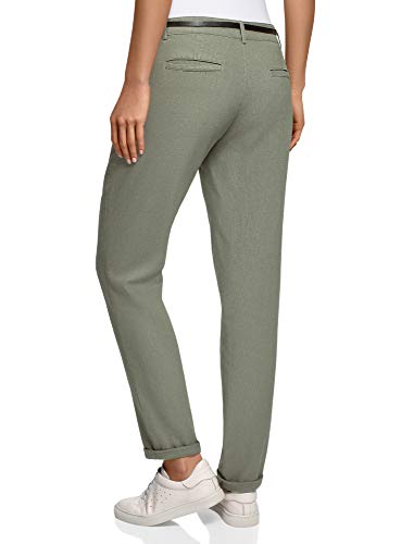 oodji Ultra Mujer Pantalones Ajustados con Cinturón, Verde, ES 34 / XXS