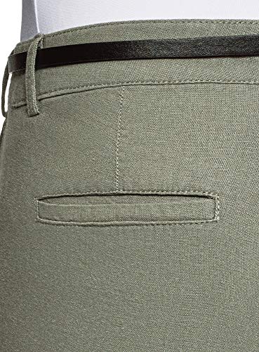 oodji Ultra Mujer Pantalones Ajustados con Cinturón, Verde, ES 34 / XXS