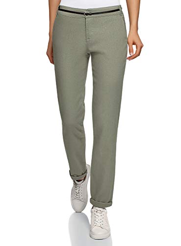 oodji Ultra Mujer Pantalones Ajustados con Cinturón, Verde, ES 34 / XXS