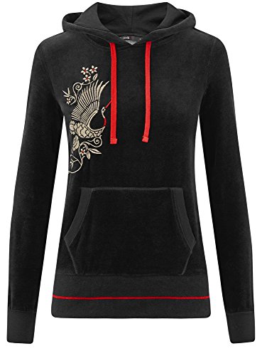 oodji Ultra Mujer Sudadera de Felpa con Bordadi, Negro, ES 38 / S