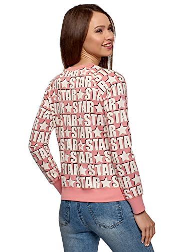 oodji Ultra Mujer Suéter Básico Estampado, Rosa, ES 44 / XL