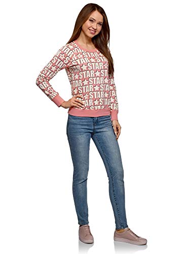 oodji Ultra Mujer Suéter Básico Estampado, Rosa, ES 44 / XL