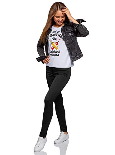 oodji Ultra Mujer Vaqueros Skinny de Tiro Medio, Negro, 29W / 32L