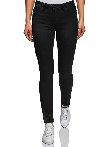 oodji Ultra Mujer Vaqueros Skinny de Tiro Medio, Negro, 29W / 32L