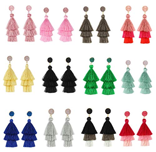 Ookmngft Pendientes para mujer Pendientes de borla de tres capas de moda Temperamento simple Oreja exagerada Chica de uñas Gris oscuro