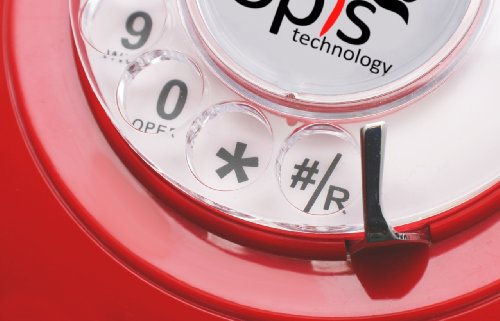 OPIS 60s Cable con Logo de Opis Technology: Teléfono Estilo Retro/teléfono Vintage de los años Sesenta con Disco de marcar (Rojo)