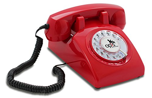 OPIS 60s Cable con Logo de Opis Technology: Teléfono Estilo Retro/teléfono Vintage de los años Sesenta con Disco de marcar (Rojo)