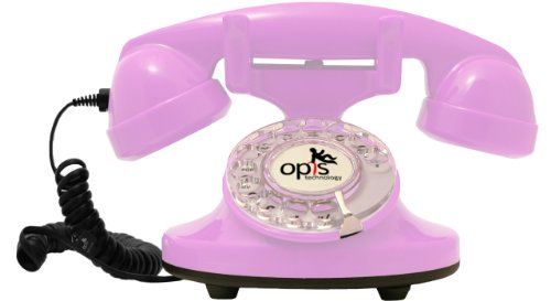OPIS FunkyFon Cable: Teléfono telefono Fijo Retro con Disco de marcar en el Estilo sinuoso de la década de 1920, con Timbre electrónico Moderno (Rosa)