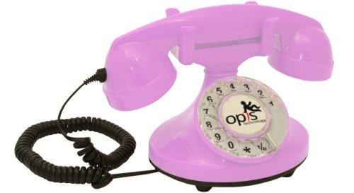 OPIS FunkyFon Cable: Teléfono telefono Fijo Retro con Disco de marcar en el Estilo sinuoso de la década de 1920, con Timbre electrónico Moderno (Rosa)