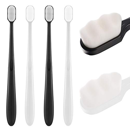 Opopark 4 Piezas de Cepillos de Dientes Suaves Micro y Nano, Cepillos de Dientes Súper Suaves para La Limpieza Profunda de Encías Sensibles Blanco y Negro