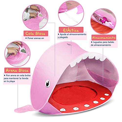 Opret Tienda Playa Bebe, Pop-up Tiendas de Campaña con Piscina para Niños Carpa Plegable Portátil Anti UV 50+ Protector Solar, Rosa