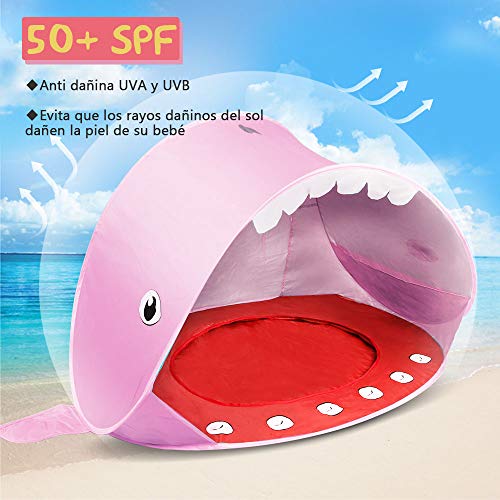 Opret Tienda Playa Bebe, Pop-up Tiendas de Campaña con Piscina para Niños Carpa Plegable Portátil Anti UV 50+ Protector Solar, Rosa